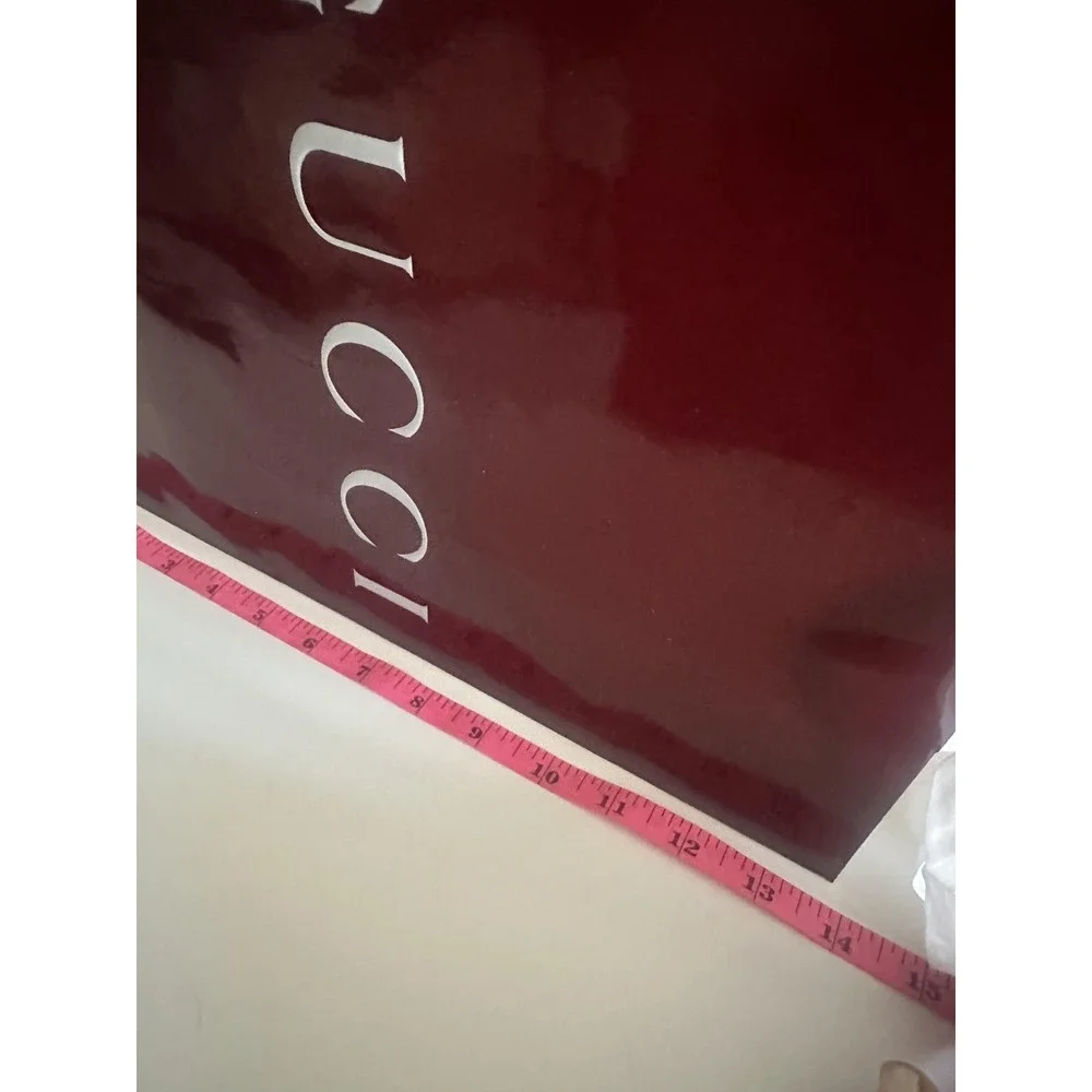 Gucci Store‎ Shopping Gift Bag Burgundy Glossy Paper Large White Ribbon Handles